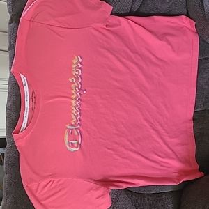 Champion tee, coral and muti color, size  lx